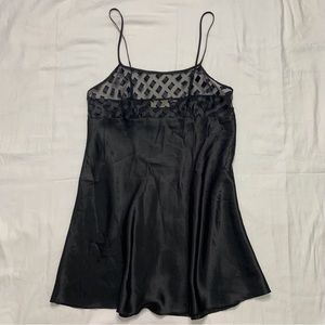 Vintage 70s Gold Tag Victoria’s Secret Black Silk Mesh Slip Mini Dress